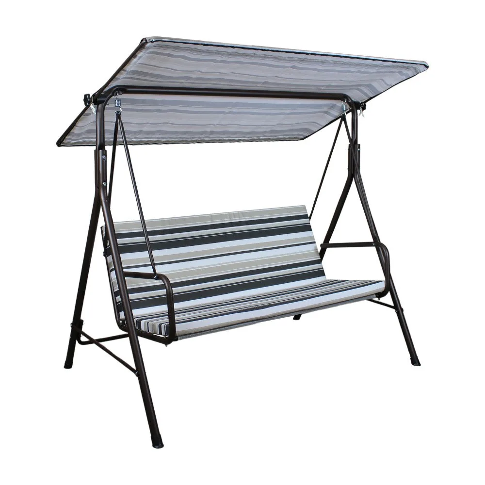 Sunjoy · SUNJOY 2-Seat Italian-Made Patio Swing Chair with Adjustable Canopy and Cushions – Stripe