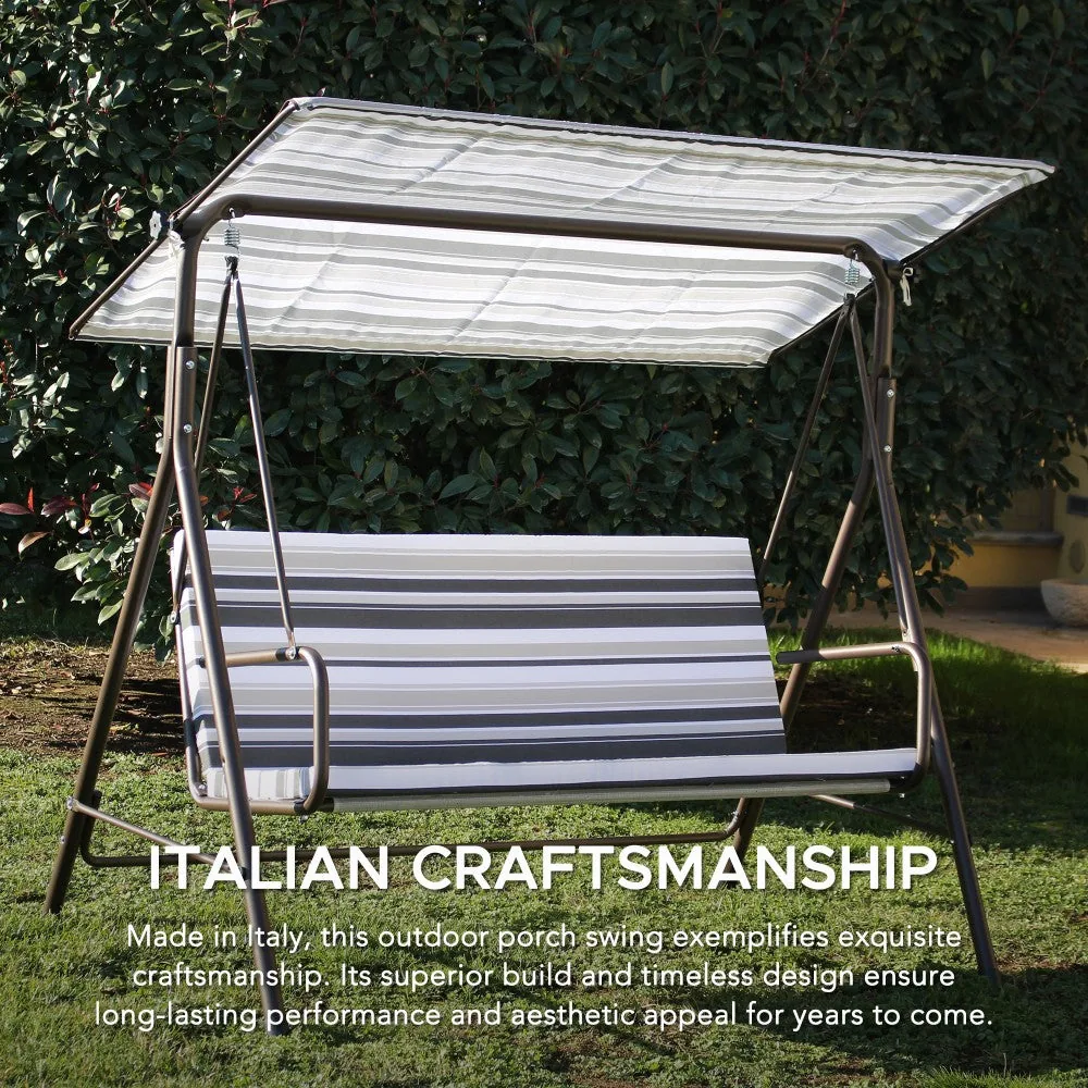 SUNJOY 2-Seat Italian-Made Patio Swing Chair with Adjustable Canopy and Cushions – Stripe — view 5