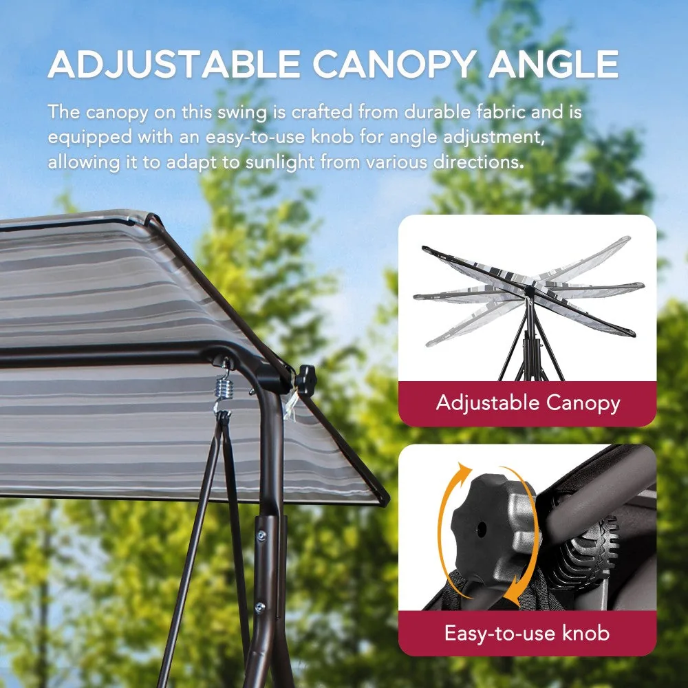 SUNJOY 2-Seat Italian-Made Patio Swing Chair with Adjustable Canopy and Cushions – Stripe — view 6
