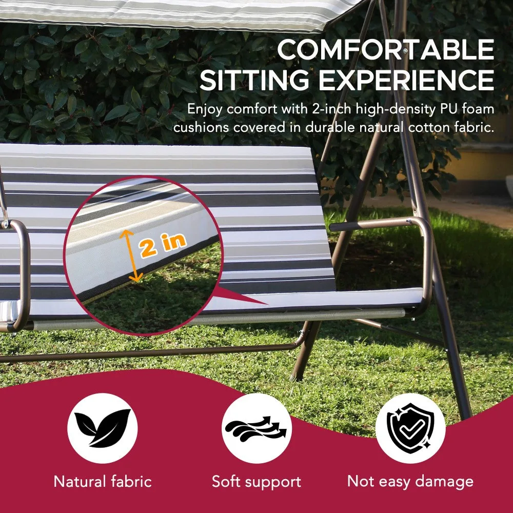 SUNJOY 2-Seat Italian-Made Patio Swing Chair with Adjustable Canopy and Cushions – Stripe — view 7