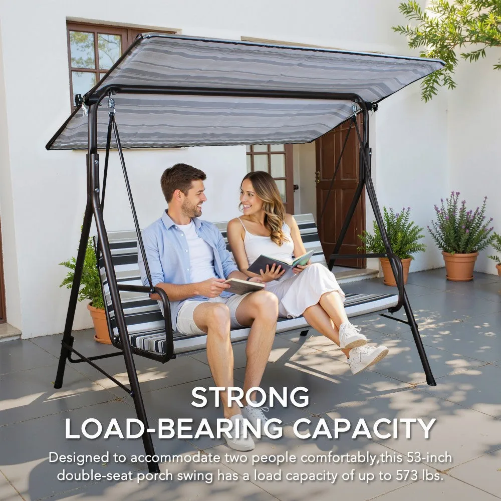 SUNJOY 2-Seat Italian-Made Patio Swing Chair with Adjustable Canopy and Cushions – Stripe — view 8