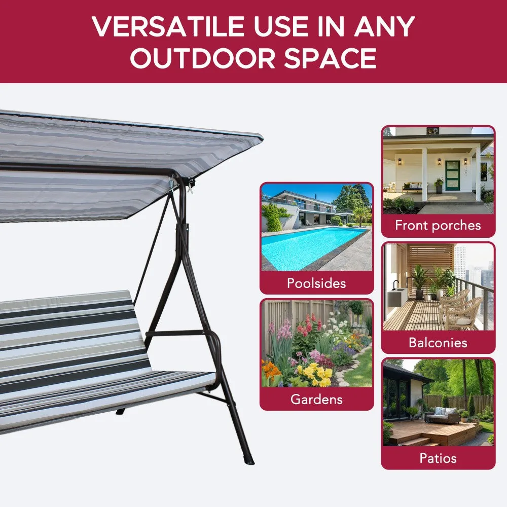 SUNJOY 2-Seat Italian-Made Patio Swing Chair with Adjustable Canopy and Cushions – Stripe — view 9