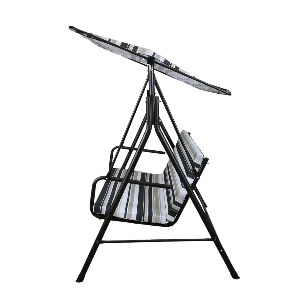 SUNJOY 2-Seat Italian-Made Patio Swing Chair with Adjustable Canopy and Cushions – Stripe — view 10