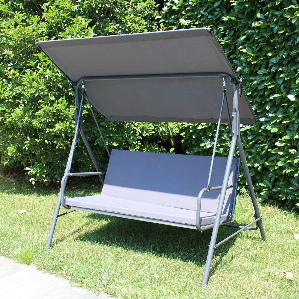 SUNJOY 2-Seat Italian-Made Patio Swing Chair with Adjustable Canopy and Cushions – Gray — view 2
