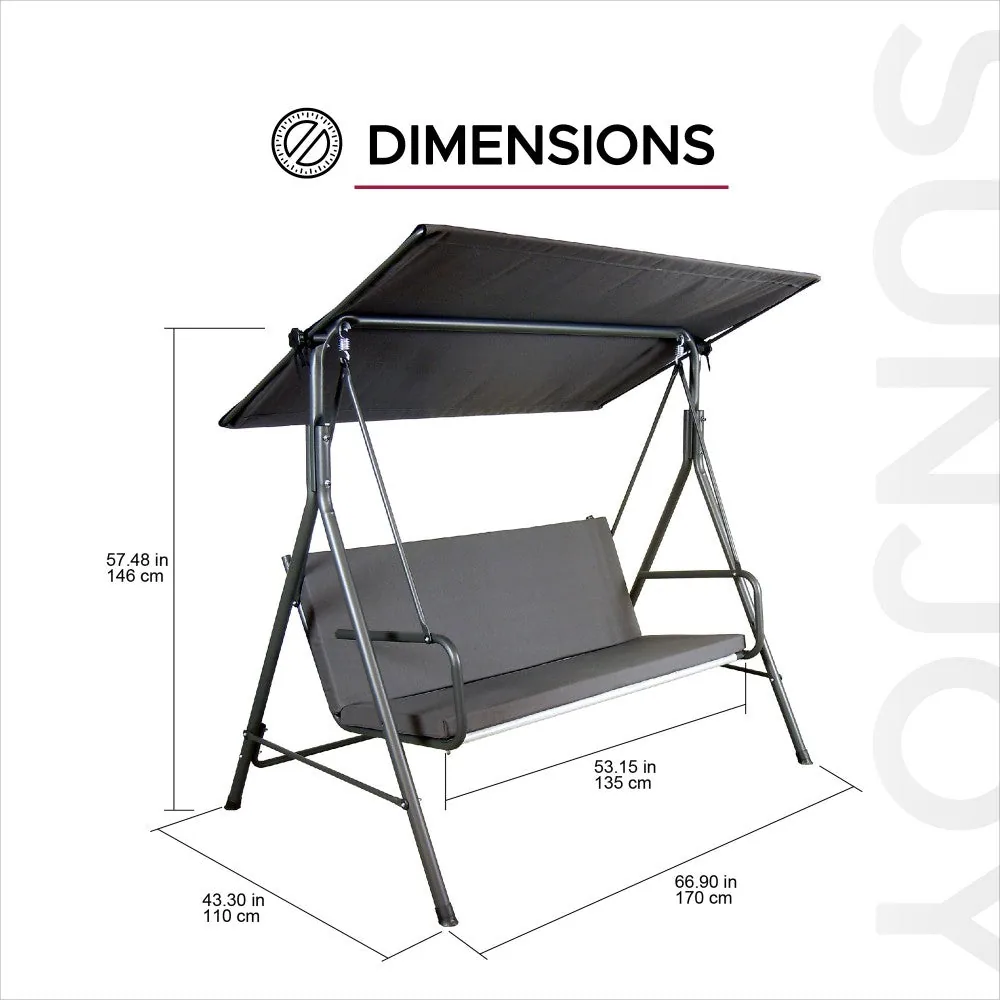 SUNJOY 2-Seat Italian-Made Patio Swing Chair with Adjustable Canopy and Cushions – Gray — view 3