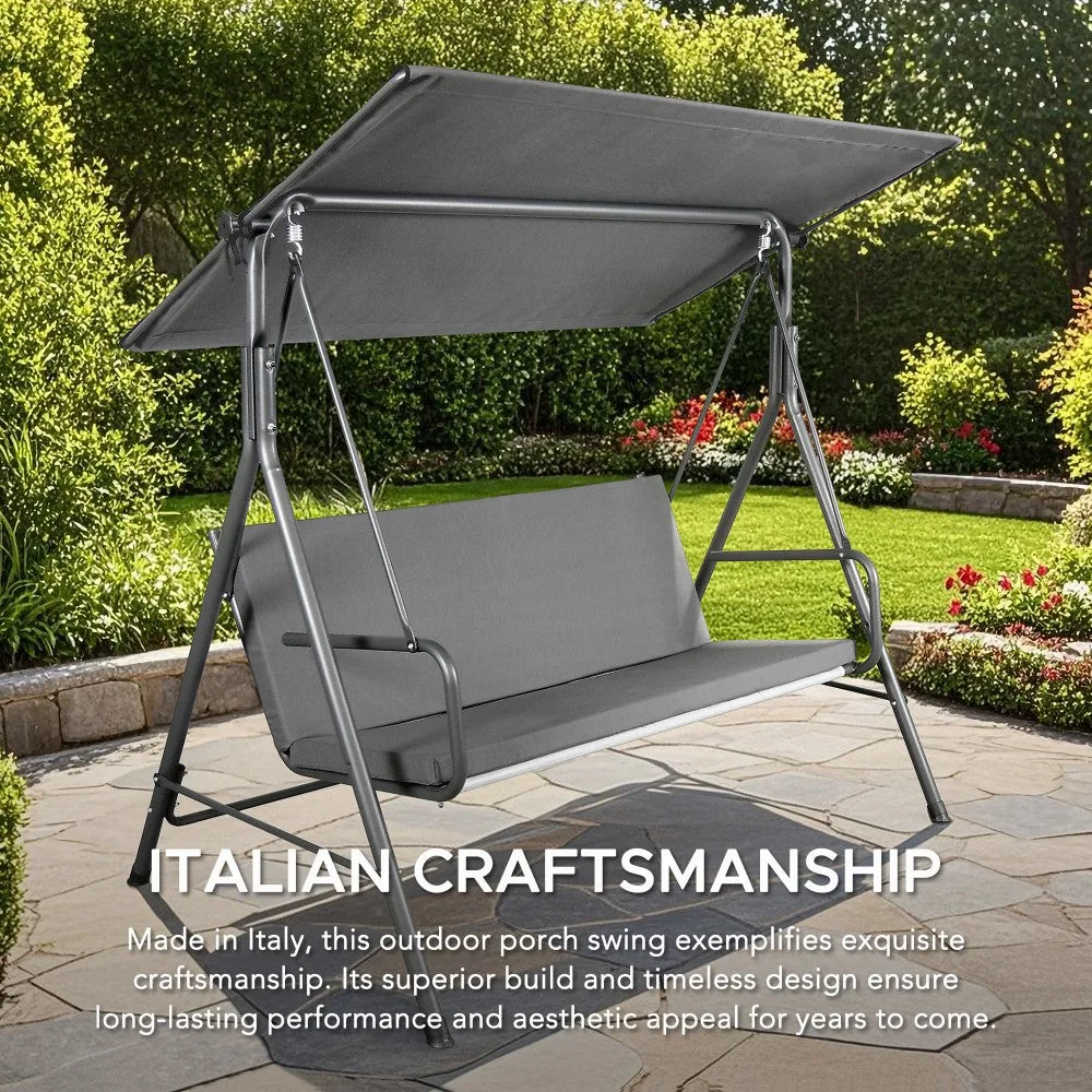 SUNJOY 2-Seat Italian-Made Patio Swing Chair with Adjustable Canopy and Cushions – Gray — view 5
