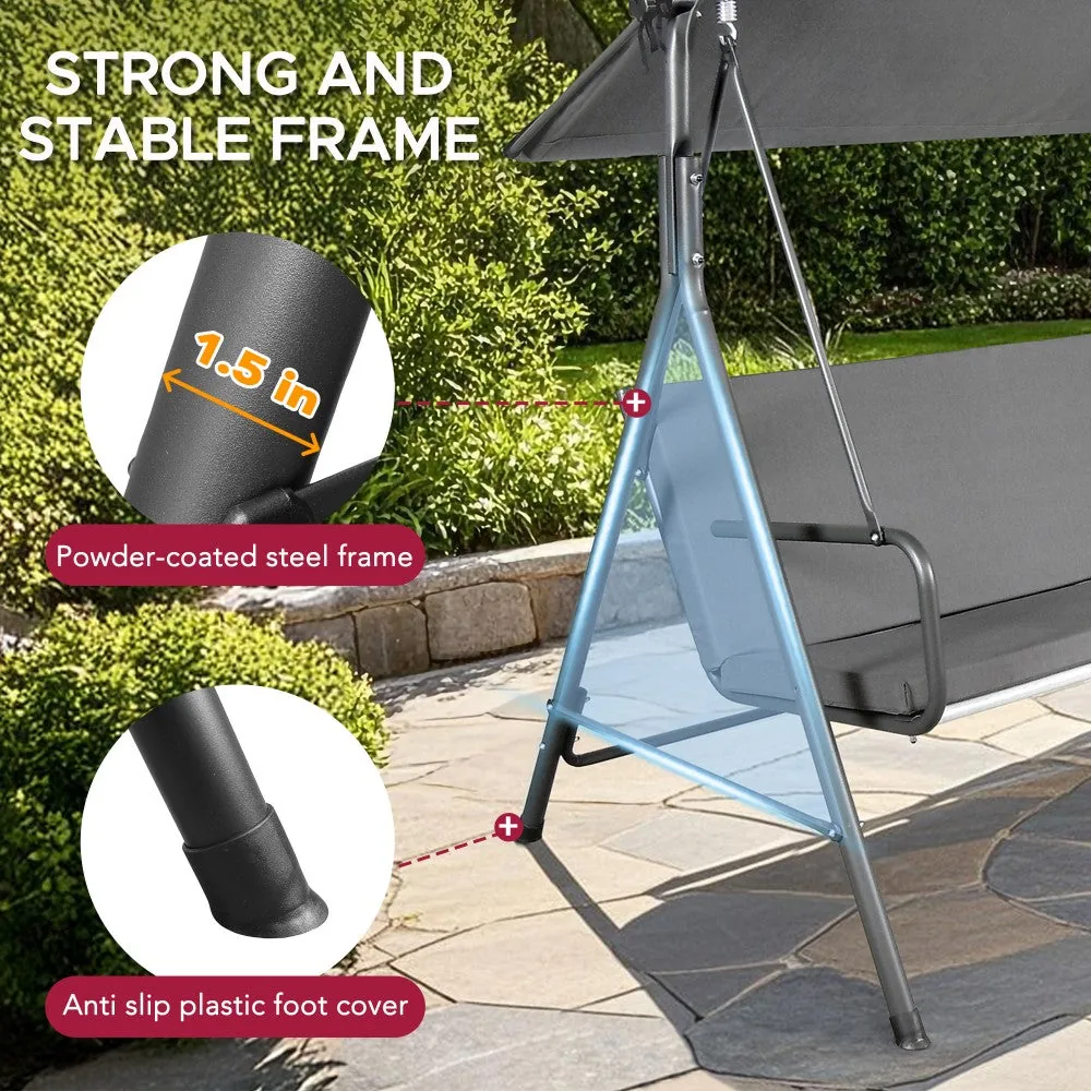 SUNJOY 2-Seat Italian-Made Patio Swing Chair with Adjustable Canopy and Cushions – Gray — view 7