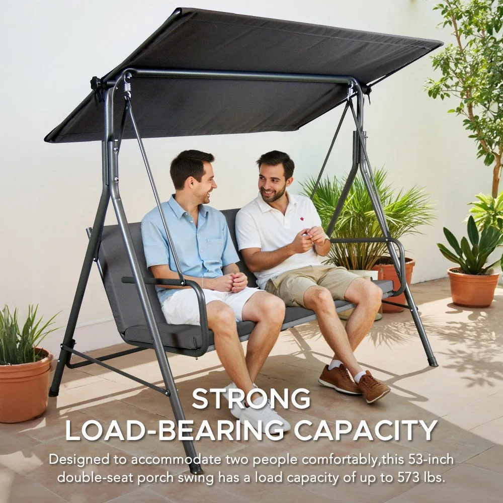 SUNJOY 2-Seat Italian-Made Patio Swing Chair with Adjustable Canopy and Cushions – Gray — view 8