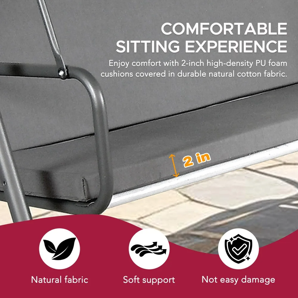 SUNJOY 2-Seat Italian-Made Patio Swing Chair with Adjustable Canopy and Cushions – Gray — view 9