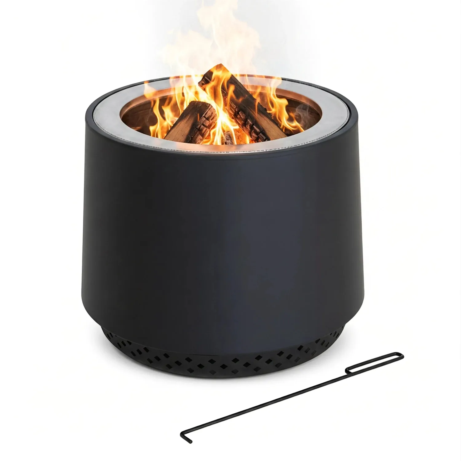 SUNJOY 21 Inch Cylindrical Stainless Steel Smokeless Fire Pit with PVC Cover and Poker - Gray — main image