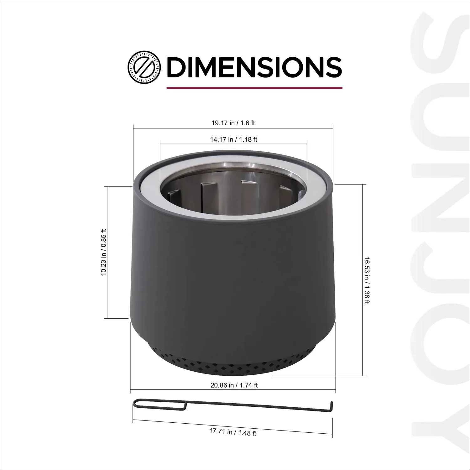 SUNJOY 21 Inch Cylindrical Stainless Steel Smokeless Fire Pit with PVC Cover and Poker - Gray — view 3
