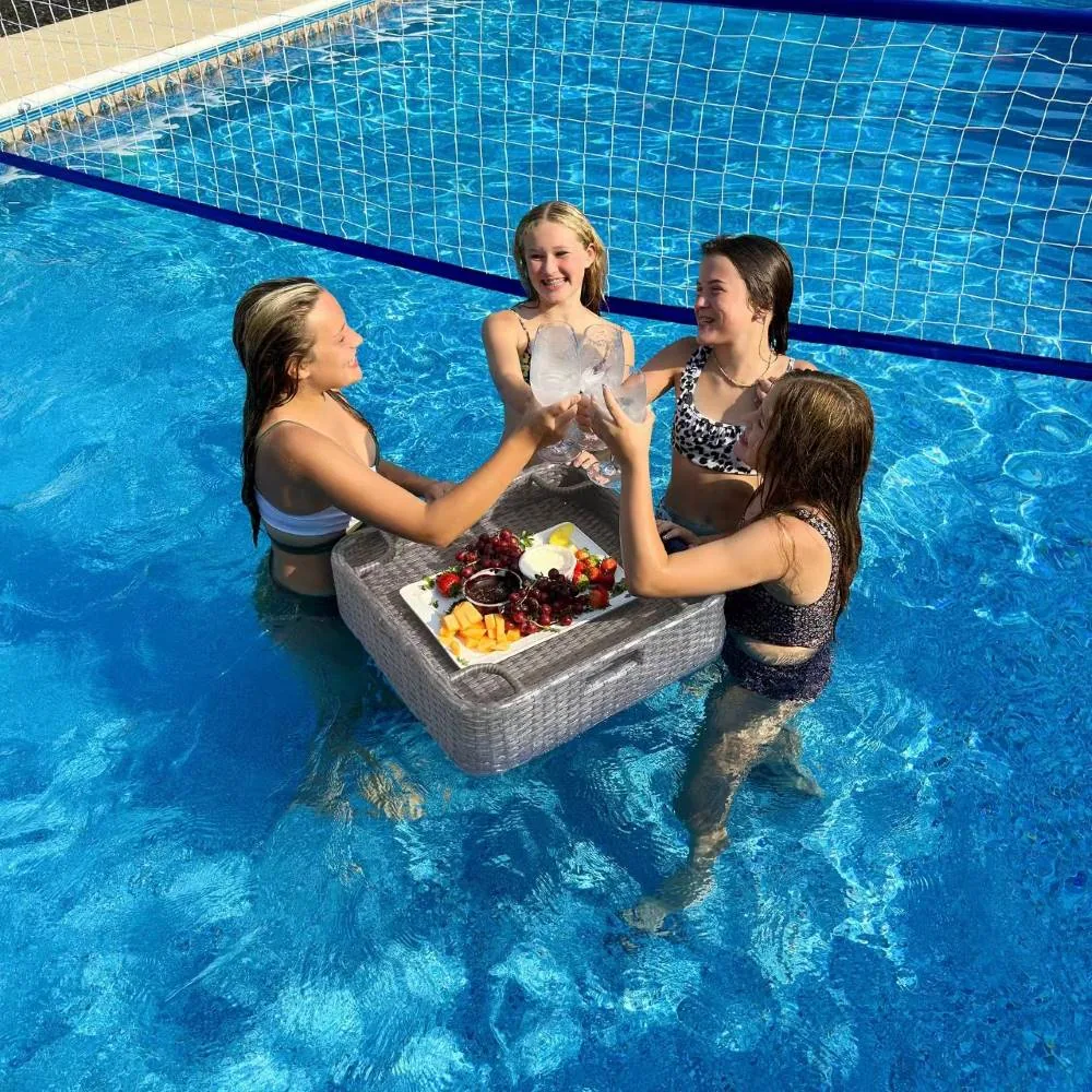 SUNJOY 24x24 Inch Aluminum Frame Wicker Floating Tray for Pool - Gray — view 3