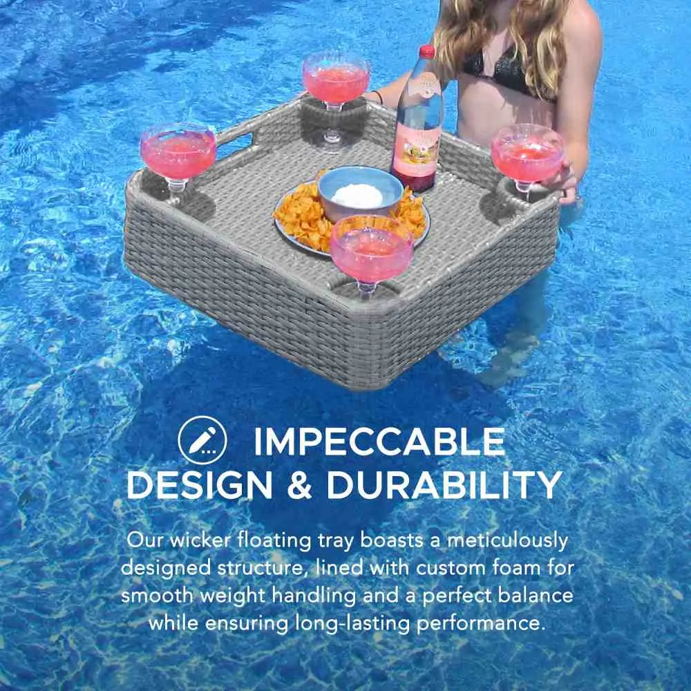SUNJOY 24x24 Inch Aluminum Frame Wicker Floating Tray for Pool - Gray — view 7