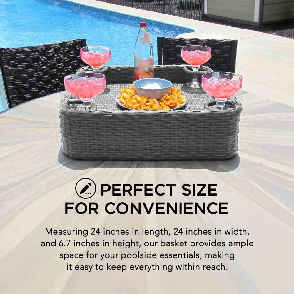 SUNJOY 24x24 Inch Aluminum Frame Wicker Floating Tray for Pool - Gray — view 8