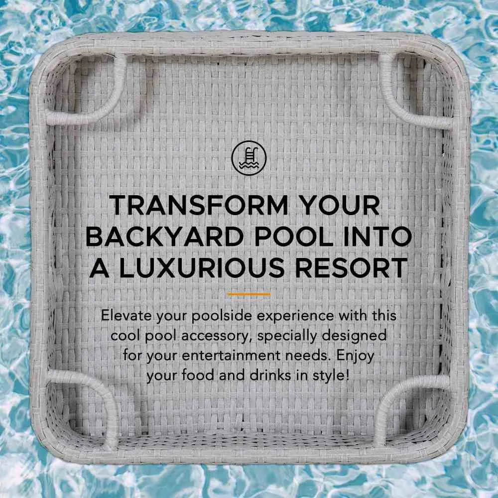 SUNJOY 24x24 Inch Aluminum Frame Wicker Floating Tray for Pool - Gray — view 9