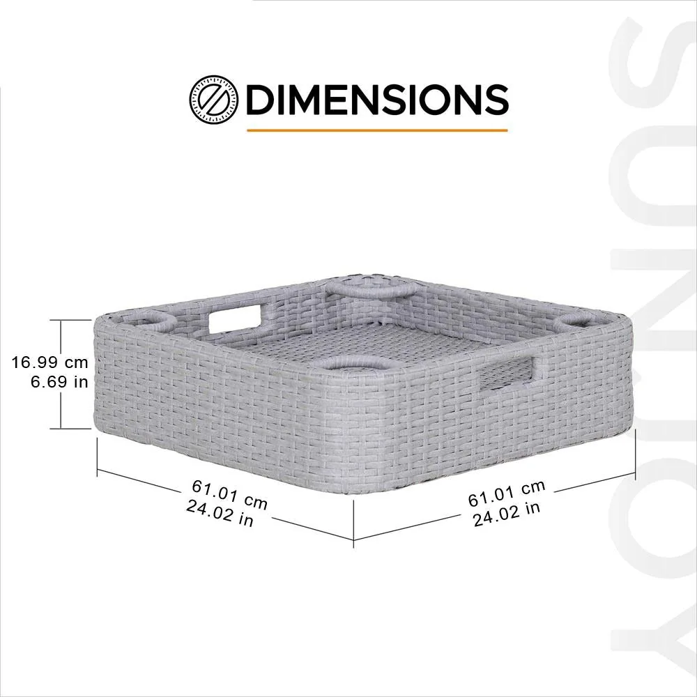 SUNJOY 24x24 Inch Aluminum Frame Wicker Floating Tray for Pool - Gray — view 10