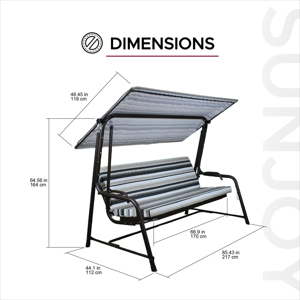 SUNJOY 4-Seat Italian-Made Patio Swing Chair / Bed with Adjustable Canopy and Cushions – Stripe — view 3