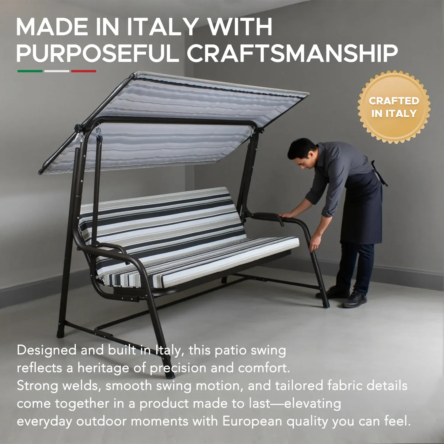 SUNJOY 4-Seat Italian-Made Patio Swing Chair / Bed with Adjustable Canopy and Cushions – Stripe — view 4