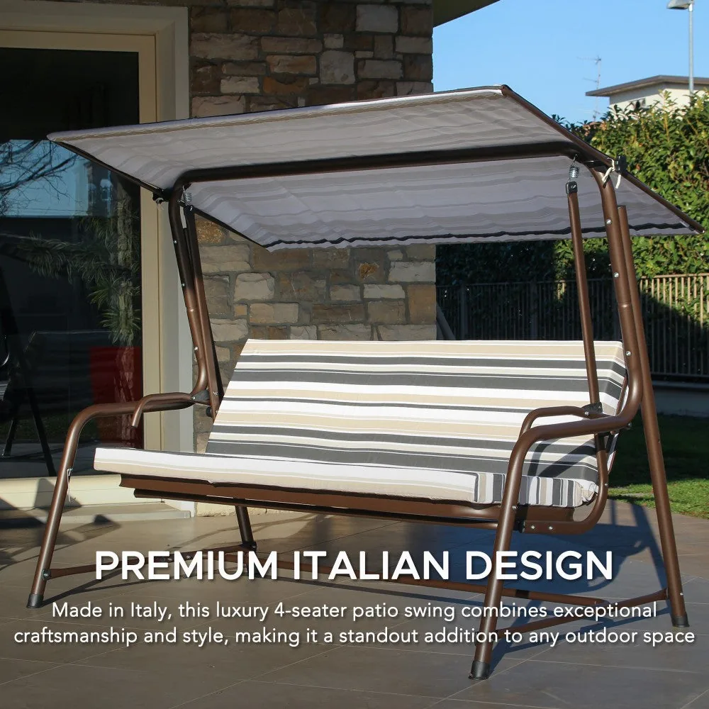 SUNJOY 4-Seat Italian-Made Patio Swing Chair / Bed with Adjustable Canopy and Cushions – Stripe — view 5