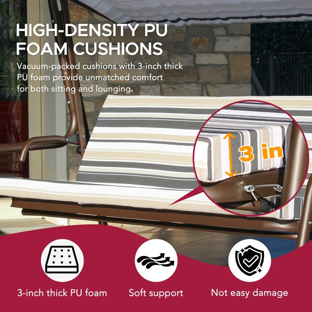 SUNJOY 4-Seat Italian-Made Patio Swing Chair / Bed with Adjustable Canopy and Cushions – Stripe — view 7