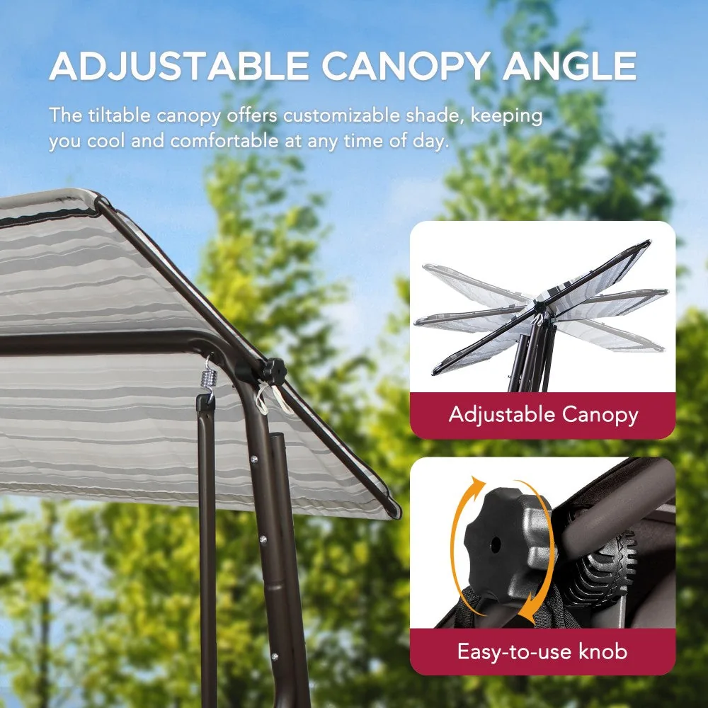 SUNJOY 4-Seat Italian-Made Patio Swing Chair / Bed with Adjustable Canopy and Cushions – Stripe — view 8