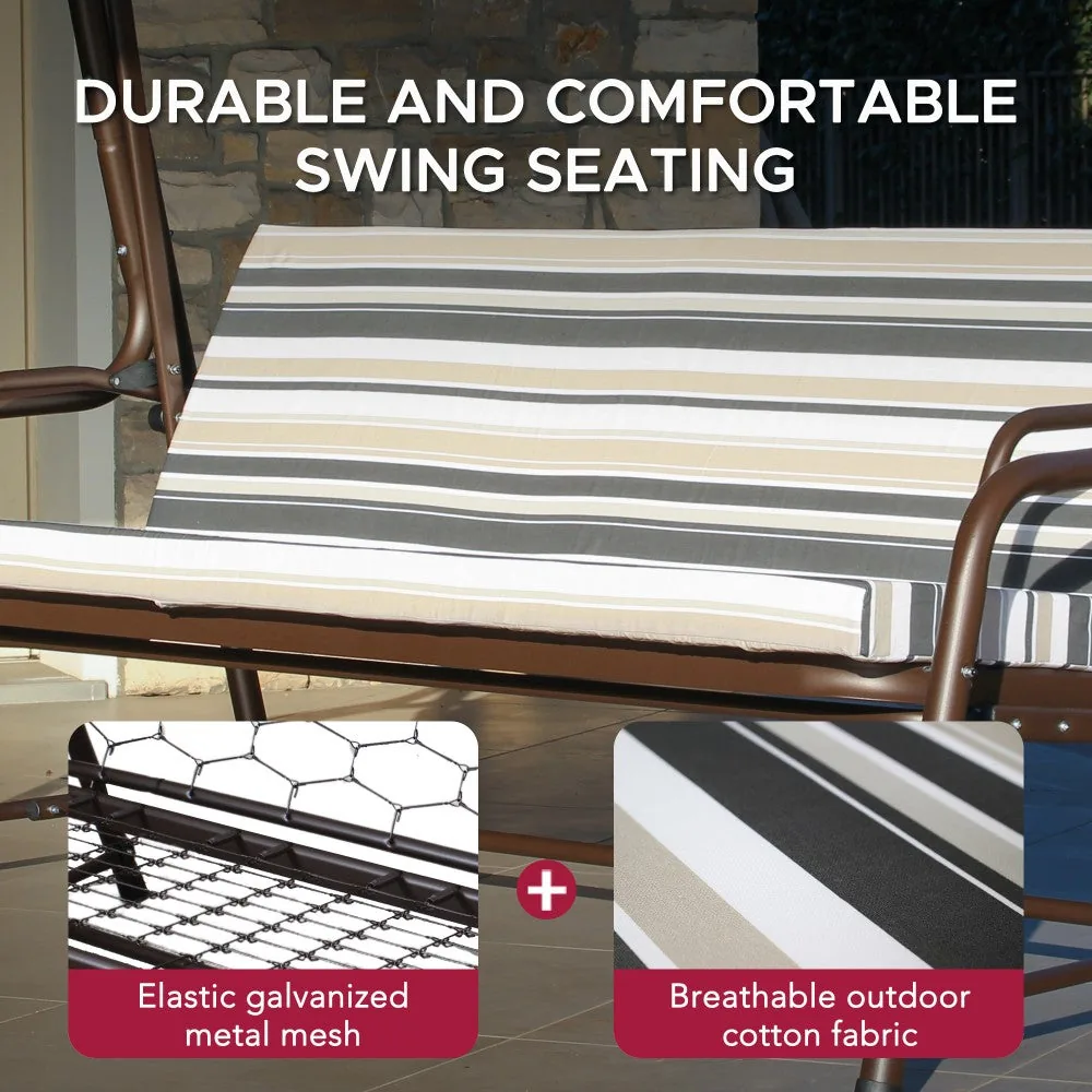 SUNJOY 4-Seat Italian-Made Patio Swing Chair / Bed with Adjustable Canopy and Cushions – Stripe — view 10