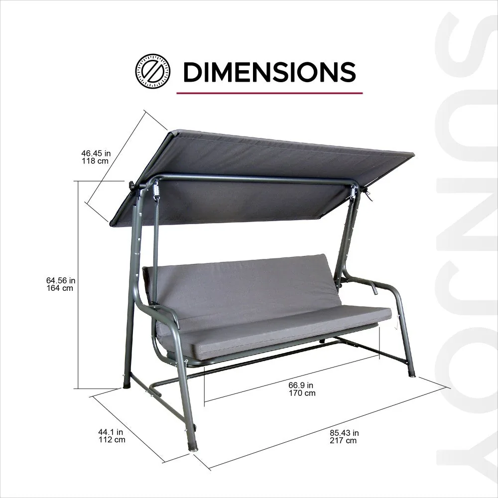 SUNJOY 4-Seat Italian-Made Patio Swing Chair / Bed with Adjustable Canopy and Cushions – Gray — view 3