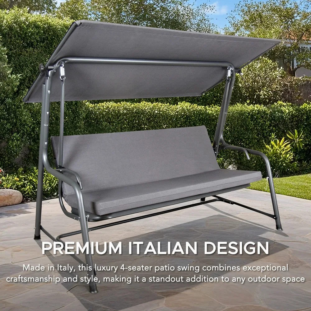 SUNJOY 4-Seat Italian-Made Patio Swing Chair / Bed with Adjustable Canopy and Cushions – Gray — view 5