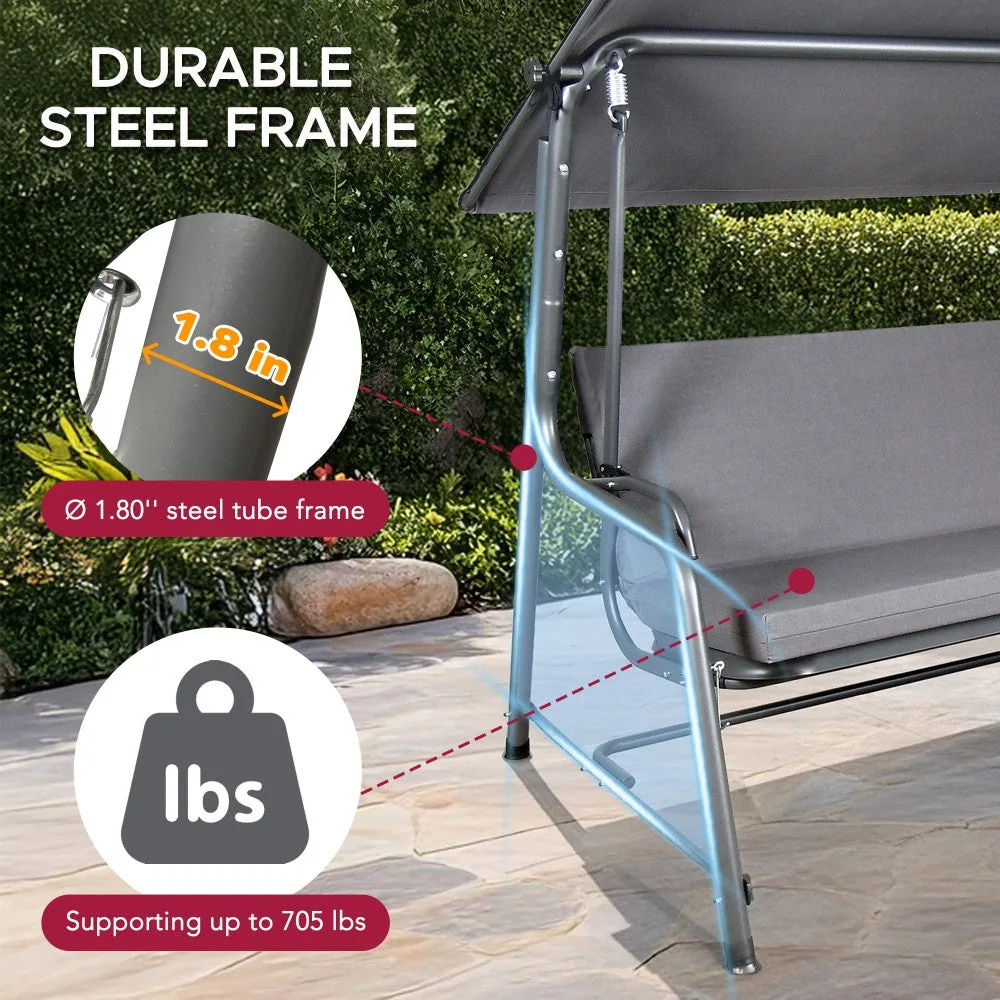 SUNJOY 4-Seat Italian-Made Patio Swing Chair / Bed with Adjustable Canopy and Cushions – Gray — view 6