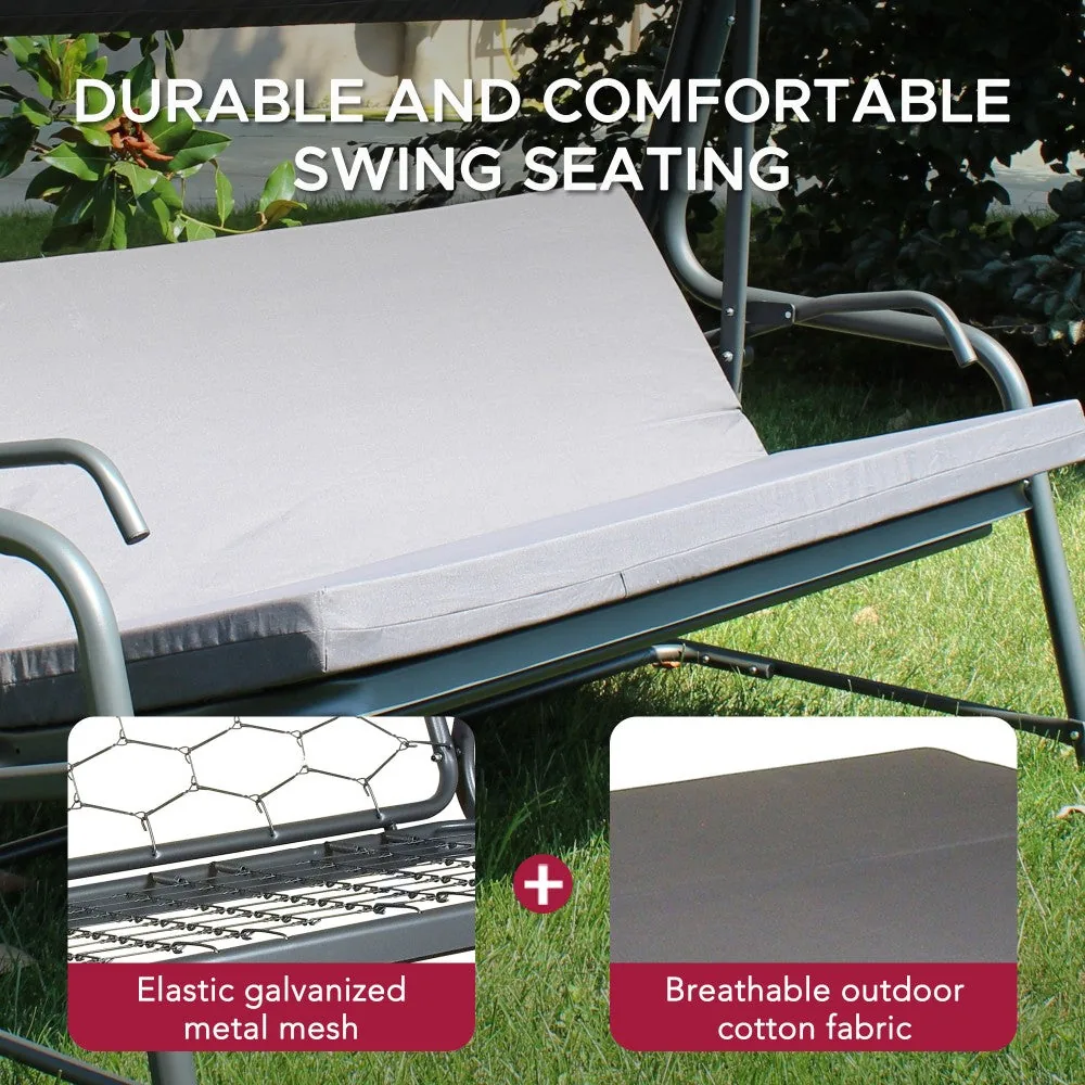 SUNJOY 4-Seat Italian-Made Patio Swing Chair / Bed with Adjustable Canopy and Cushions – Gray — view 10