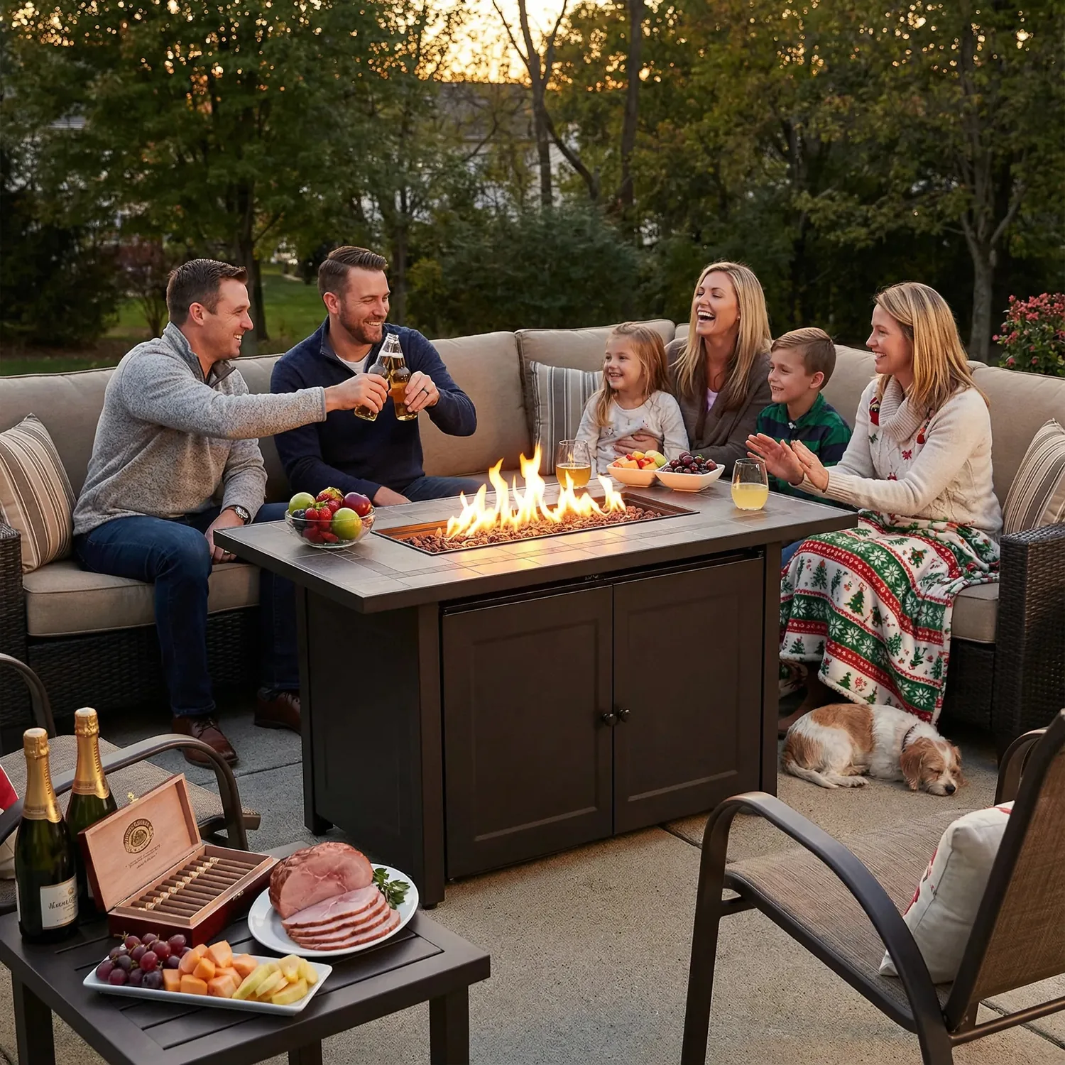 SUNJOY 44 Inch Propane Gas Fire Pit Table with Tile Tabletop & Lava Rocks — main image