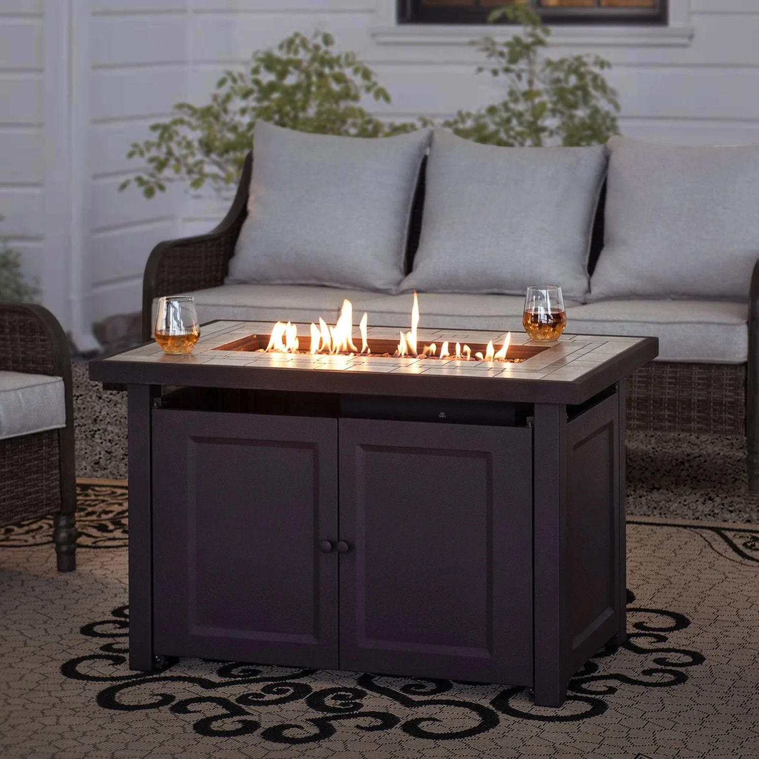 SUNJOY 44 Inch Propane Gas Fire Pit Table with Tile Tabletop & Lava Rocks — view 2