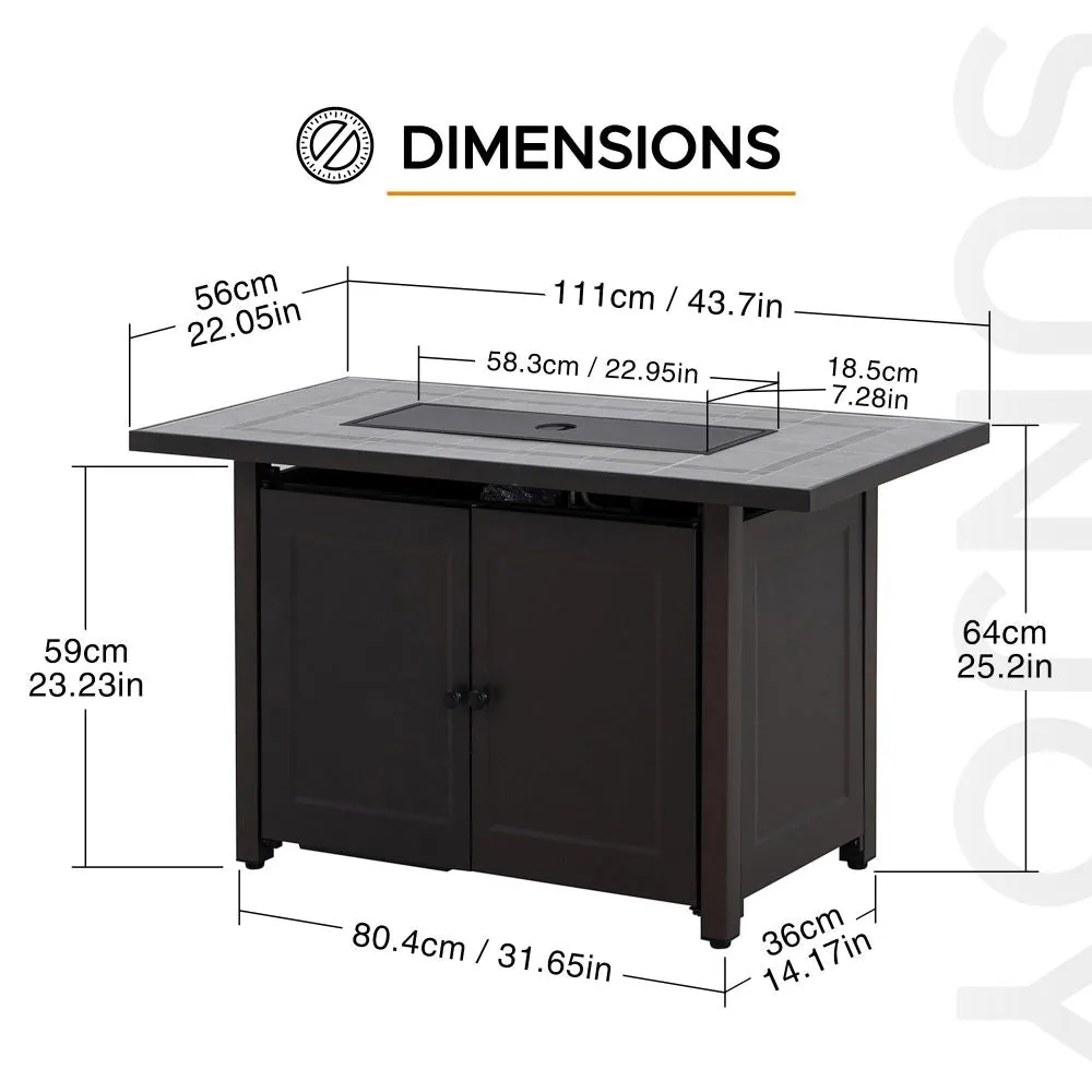 SUNJOY 44 Inch Propane Gas Fire Pit Table with Tile Tabletop & Lava Rocks — view 3