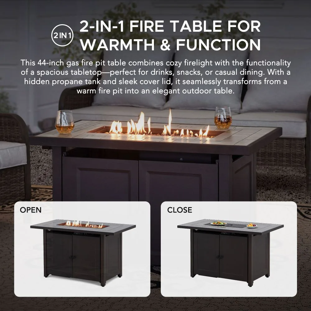 SUNJOY 44 Inch Propane Gas Fire Pit Table with Tile Tabletop & Lava Rocks — view 4
