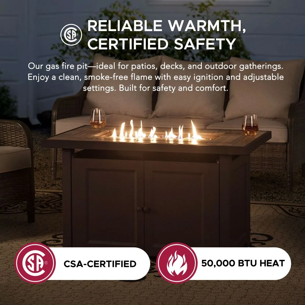 SUNJOY 44 Inch Propane Gas Fire Pit Table with Tile Tabletop & Lava Rocks — view 5
