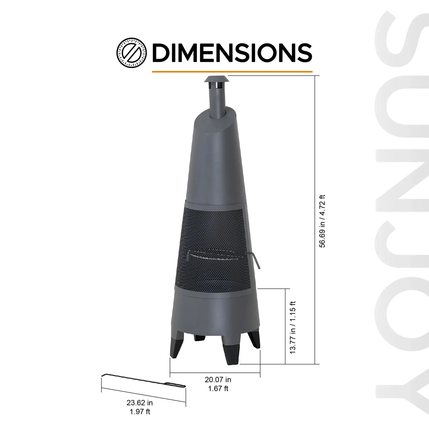 SUNJOY 57 Inch 2-in-1 Chiminea Fire Pit & Grill with Removable Grill Grate and PVC Cover - Gray — view 3