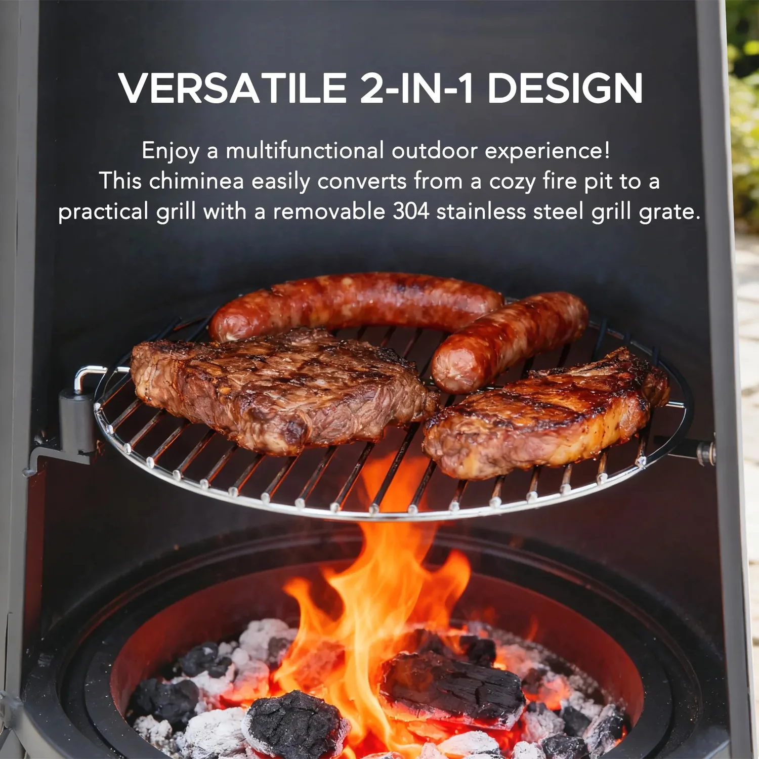 SUNJOY 57 Inch 2-in-1 Chiminea Fire Pit & Grill with Removable Grill Grate and PVC Cover - Gray — view 4