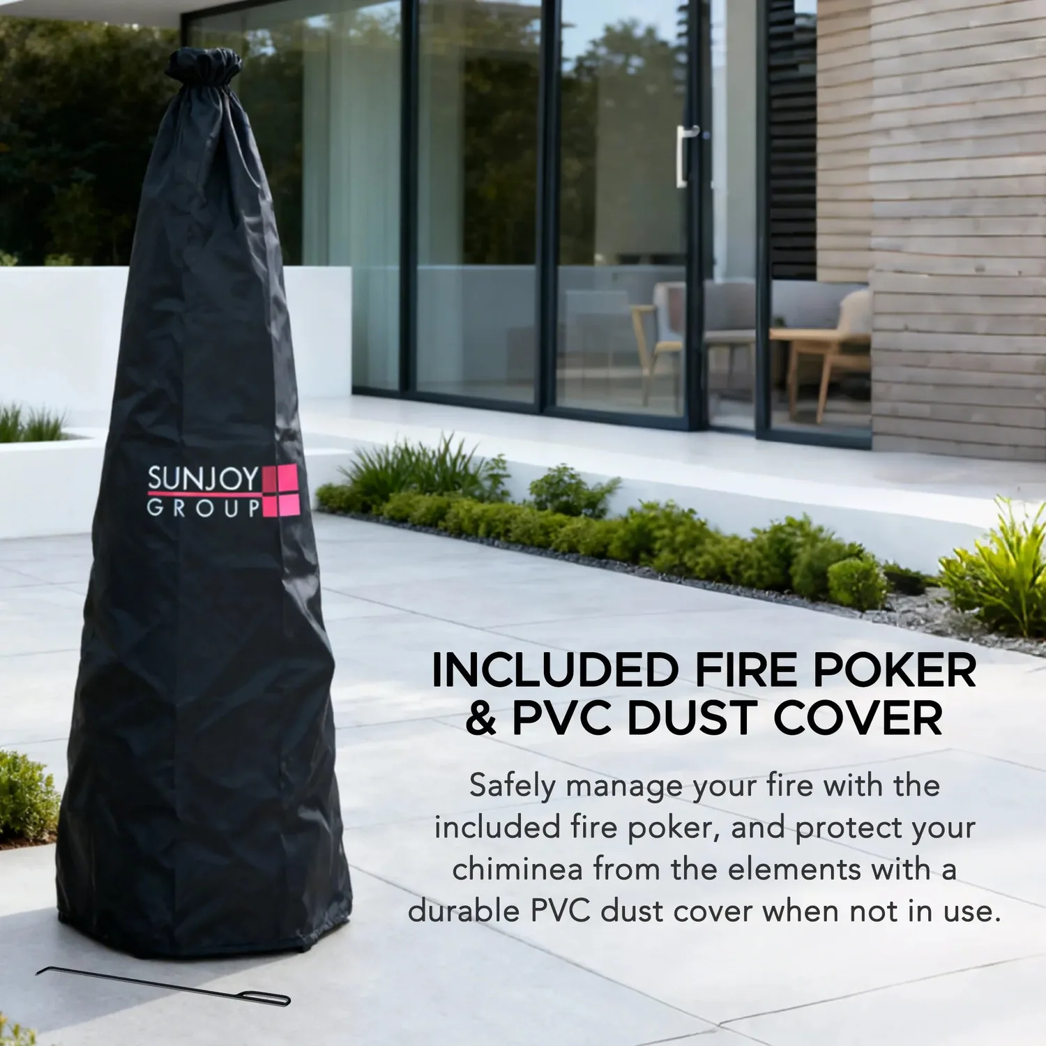 SUNJOY 57 Inch 2-in-1 Chiminea Fire Pit & Grill with Removable Grill Grate and PVC Cover - Gray — view 10
