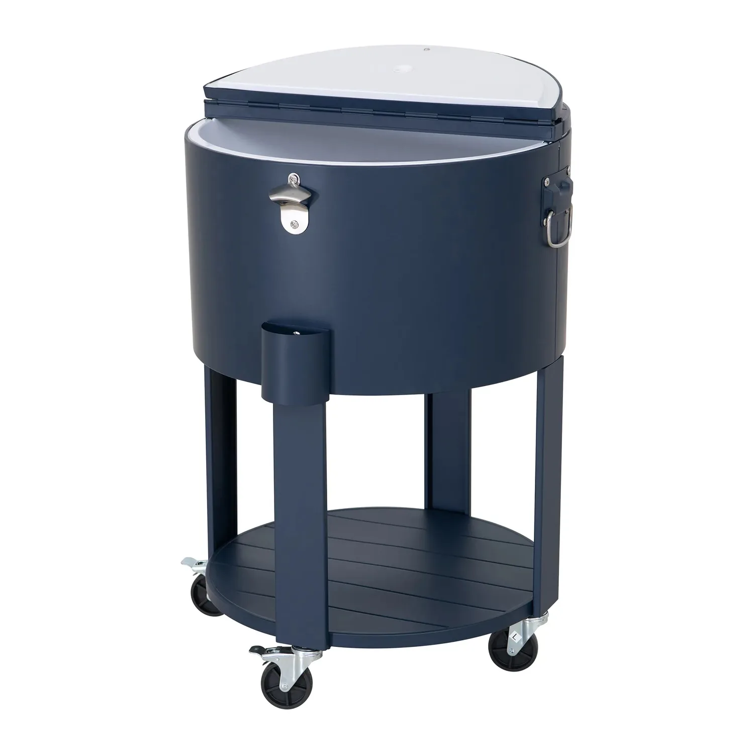 SUNJOY 60 Quart Patio Rooling Cooler Cart with Bottle Opener, Shelf and Lockable Wheels - Blue — view 2