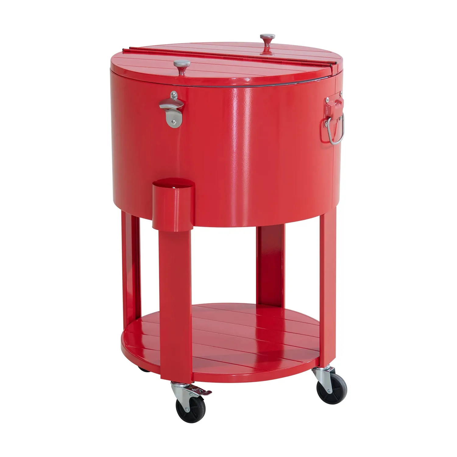 SUNJOY 60 Quart Patio Rooling Cooler Cart with Bottle Opener, Shelf and Lockable Wheels - Red — view 2