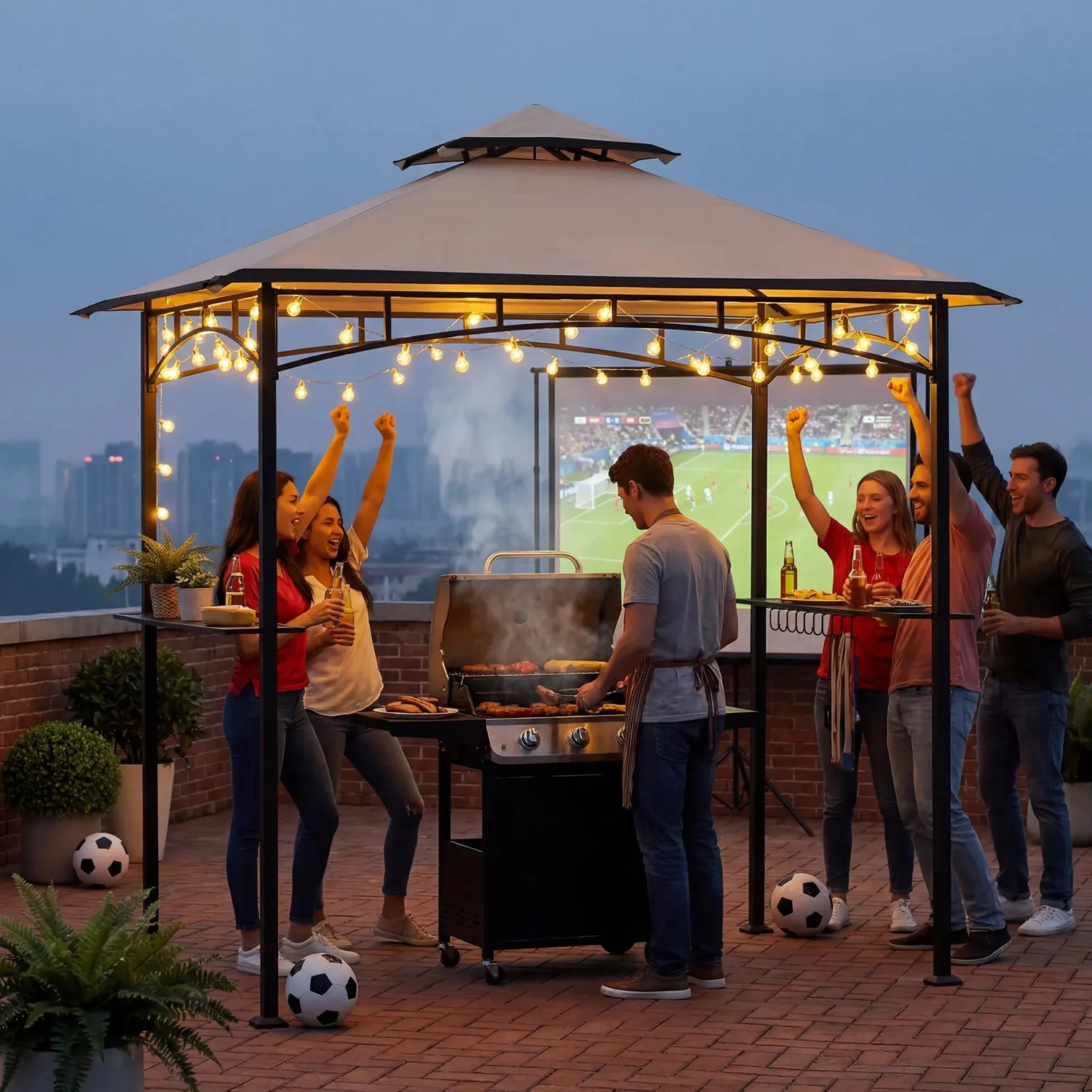 SUNJOY 8x5 BBQ Grill Gazebo with Bar Shelves and Hooks - Beige & Black — main image