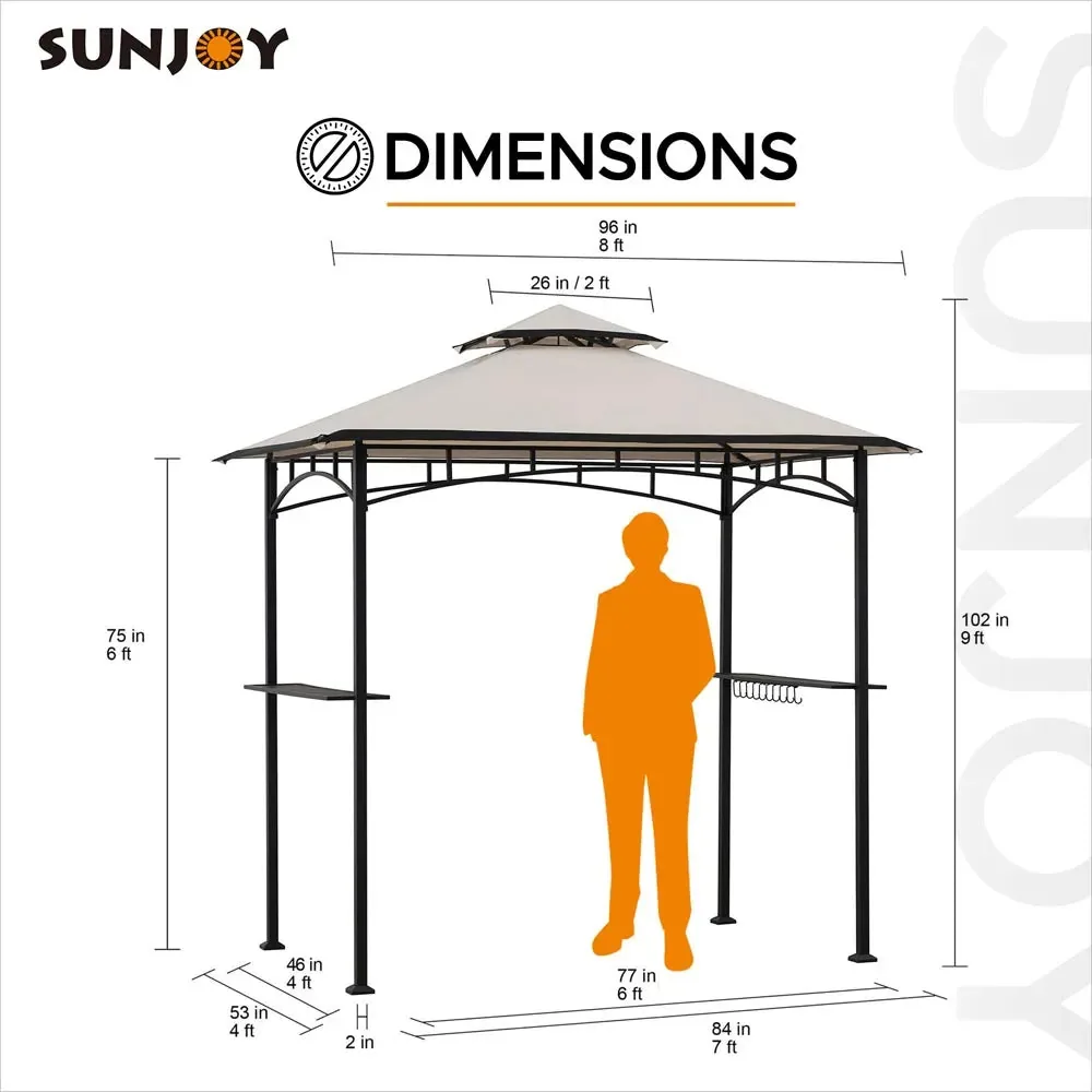 SUNJOY 8x5 BBQ Grill Gazebo with Bar Shelves and Hooks - Beige & Black — view 3
