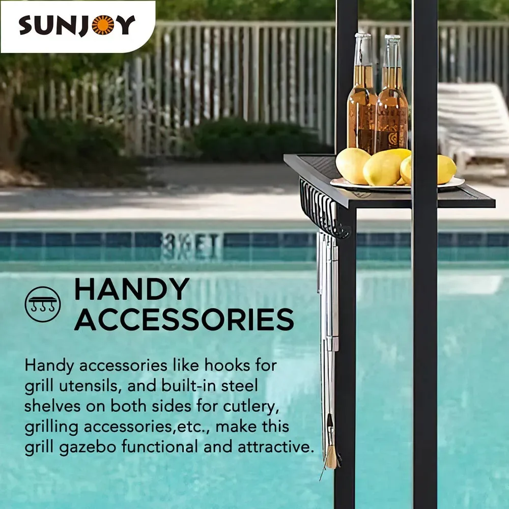 SUNJOY 8x5 BBQ Grill Gazebo with Bar Shelves and Hooks - Beige & Black — view 4