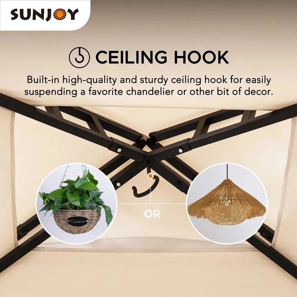 SUNJOY 8x5 BBQ Grill Gazebo with Bar Shelves and Hooks - Beige & Black — view 6