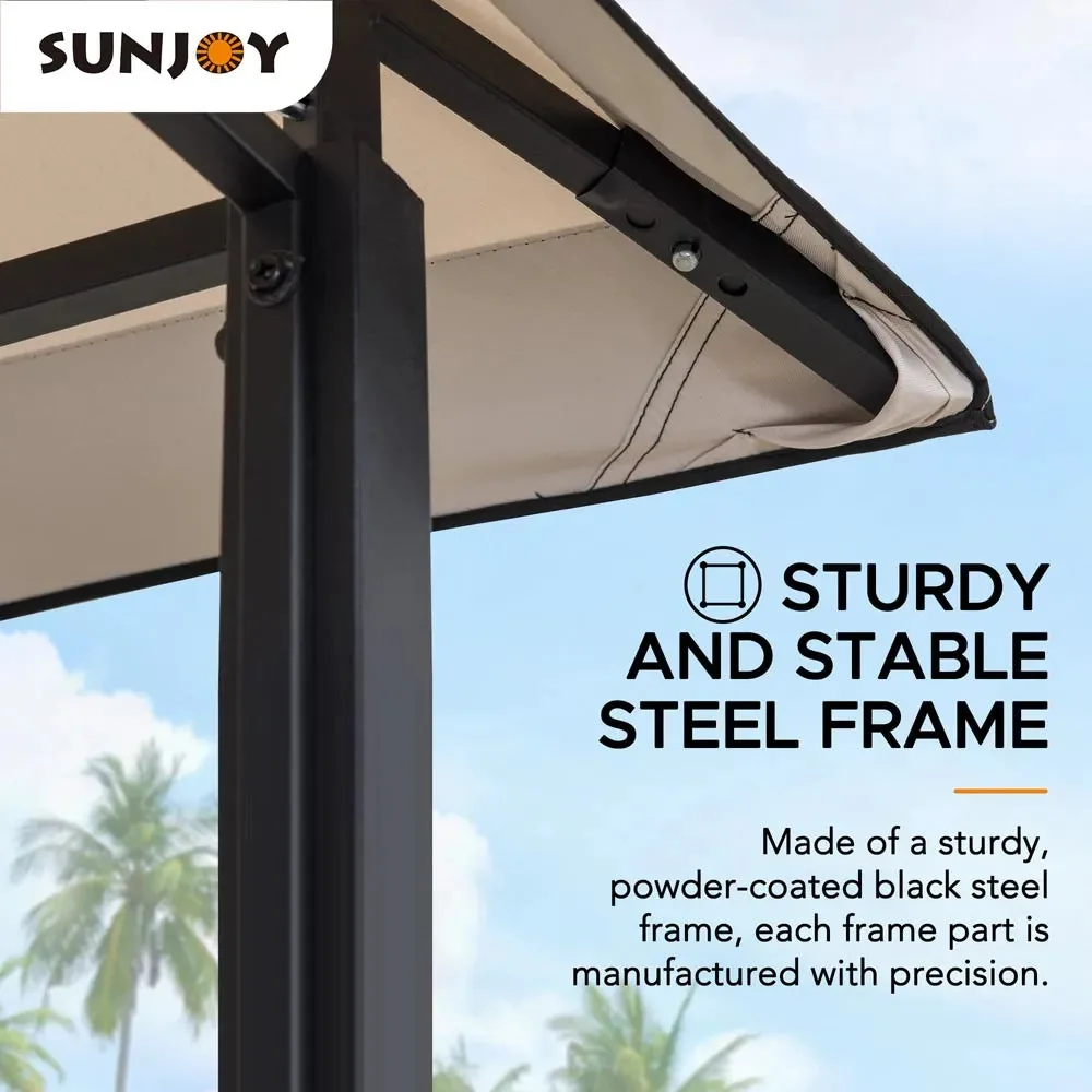 SUNJOY 8x5 BBQ Grill Gazebo with Bar Shelves and Hooks - Beige & Black — view 8