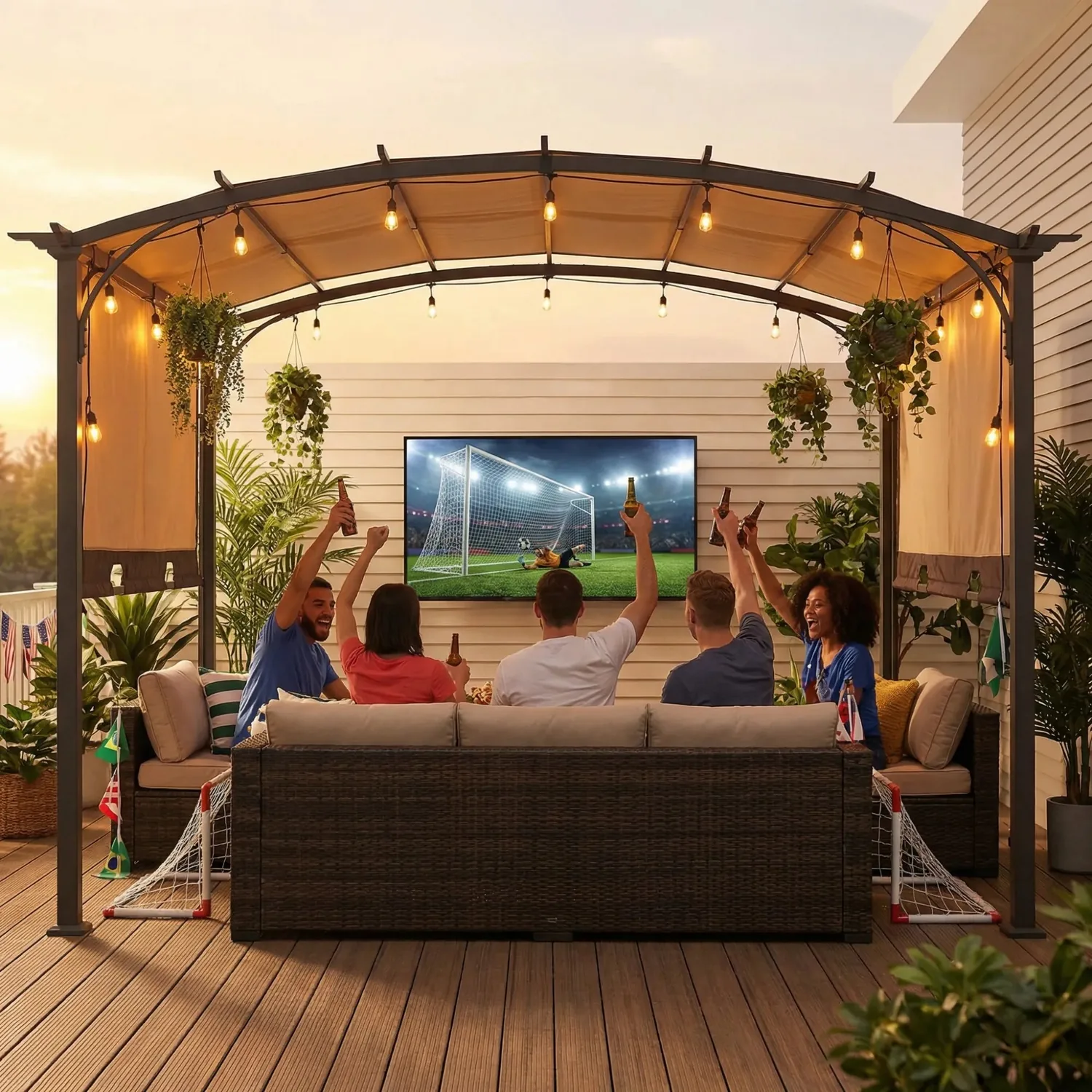 SUNJOY 9x11 Metal Arched Pergola Kits with Adjustable Canopy Roof — main image