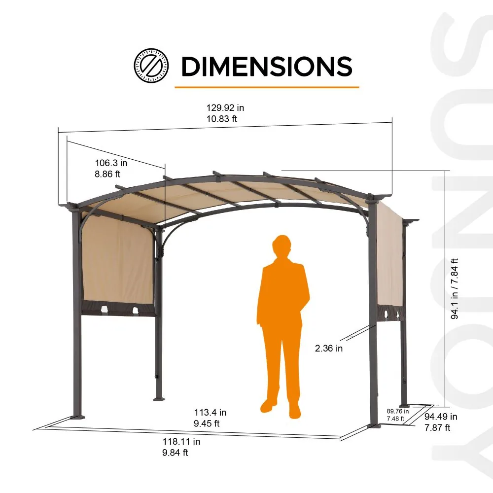 SUNJOY 9x11 Metal Arched Pergola Kits with Adjustable Canopy Roof — view 3