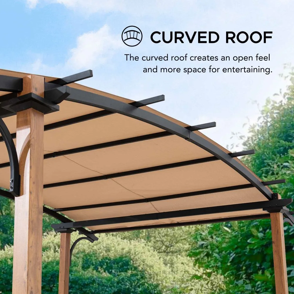 SUNJOY 9x13 Modern Arched Metal Pergola with Tan Heavy-duty Textilene Fabric Canopy and Bar Shelf — view 5