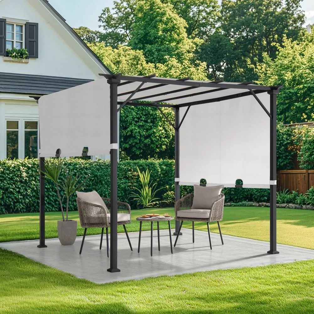 SUNJOY 9x9 Matte Black Steel Frame Pergola with Adjustable Canopy Roof - White — view 2