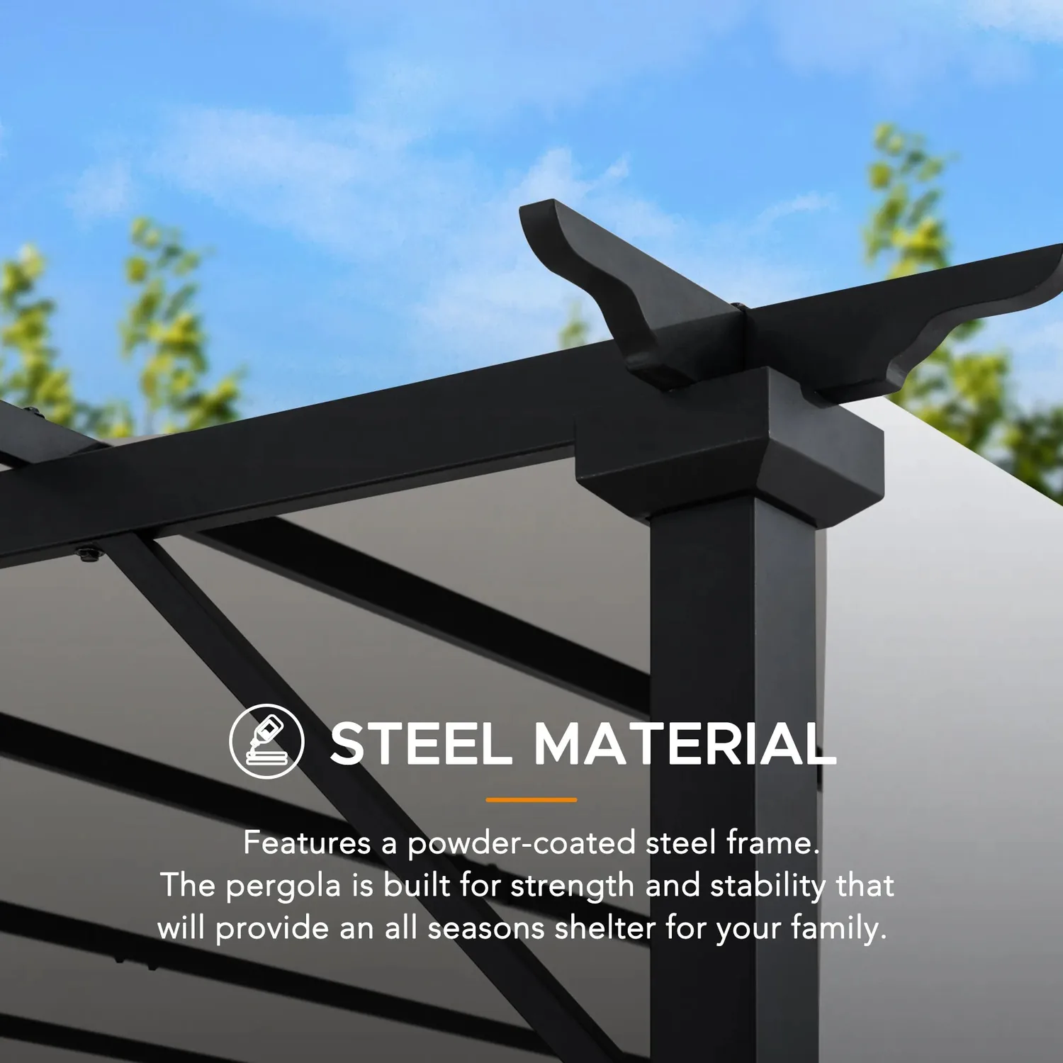SUNJOY 9x9 Matte Black Steel Frame Pergola with Adjustable Canopy Roof - White — view 6
